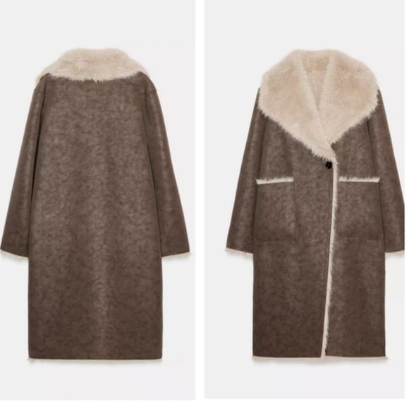 ZARA REVERSIBLE DOUBLE-FACED FAUX FUR COAT - Picture 14 of 14